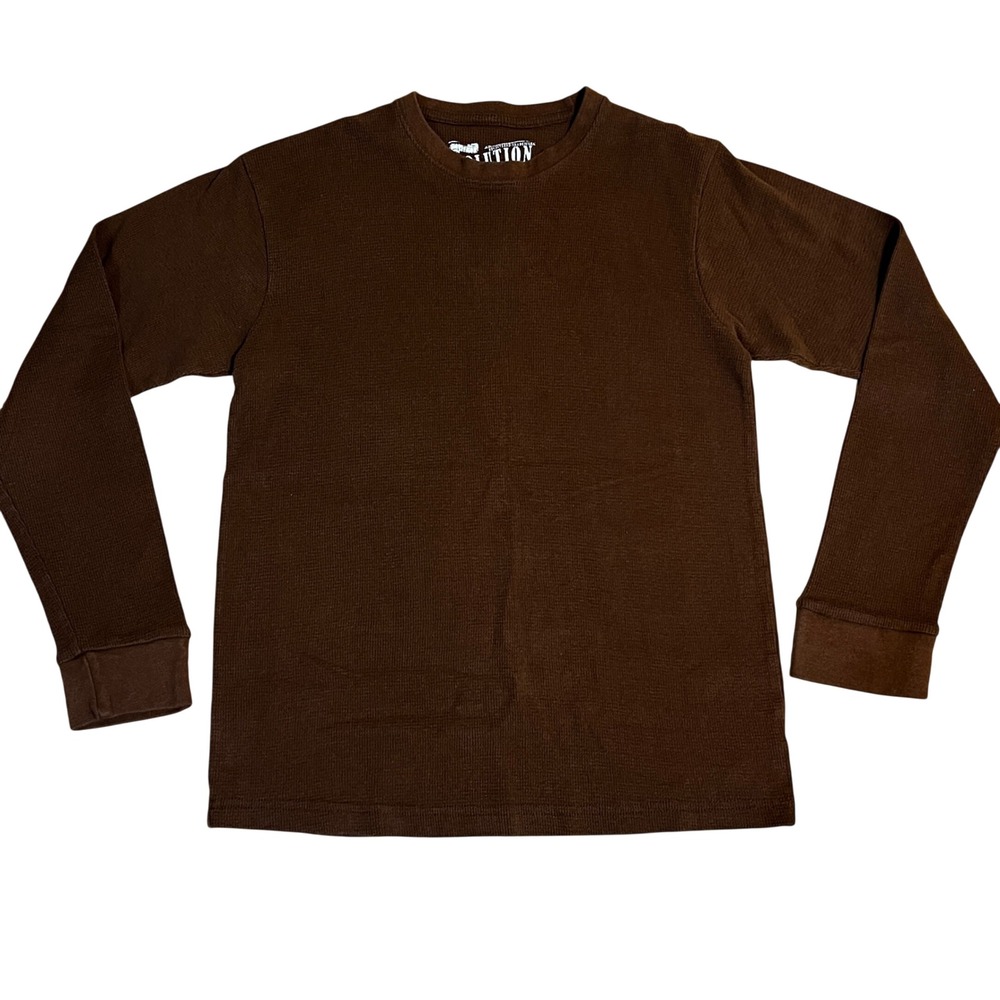 Evolution Mens Brown Waffle Knit Thermal Long Sleeve Shirt M Earthy Gorpcore